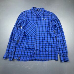 Salewa Flannel Shirt Men's Medium Blue Black Plaid Button Up Hiking Utility